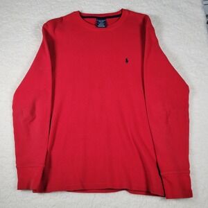 Polo Ralph Lauren Thermal Shirt Mens M Red Long Sleeve Waffle Knit Sleepwear